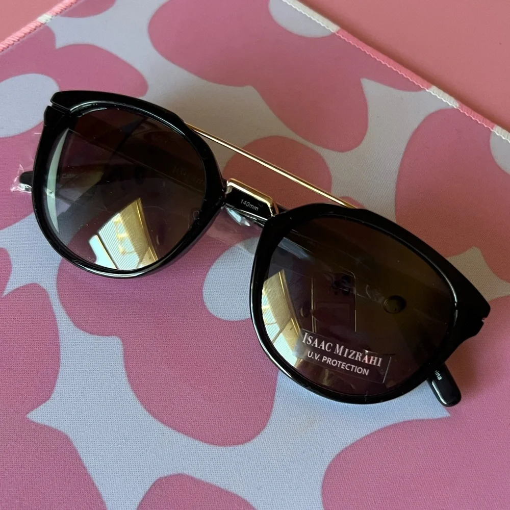 Isaac Mizrahi Black and Gold Aviator Sunglasses